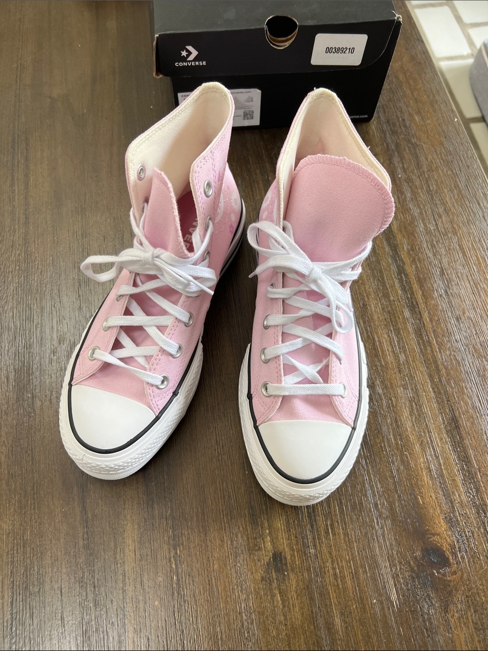 NIB Converse Pink and Lavender High-Top Canvas Sneakers with Floral Accents
